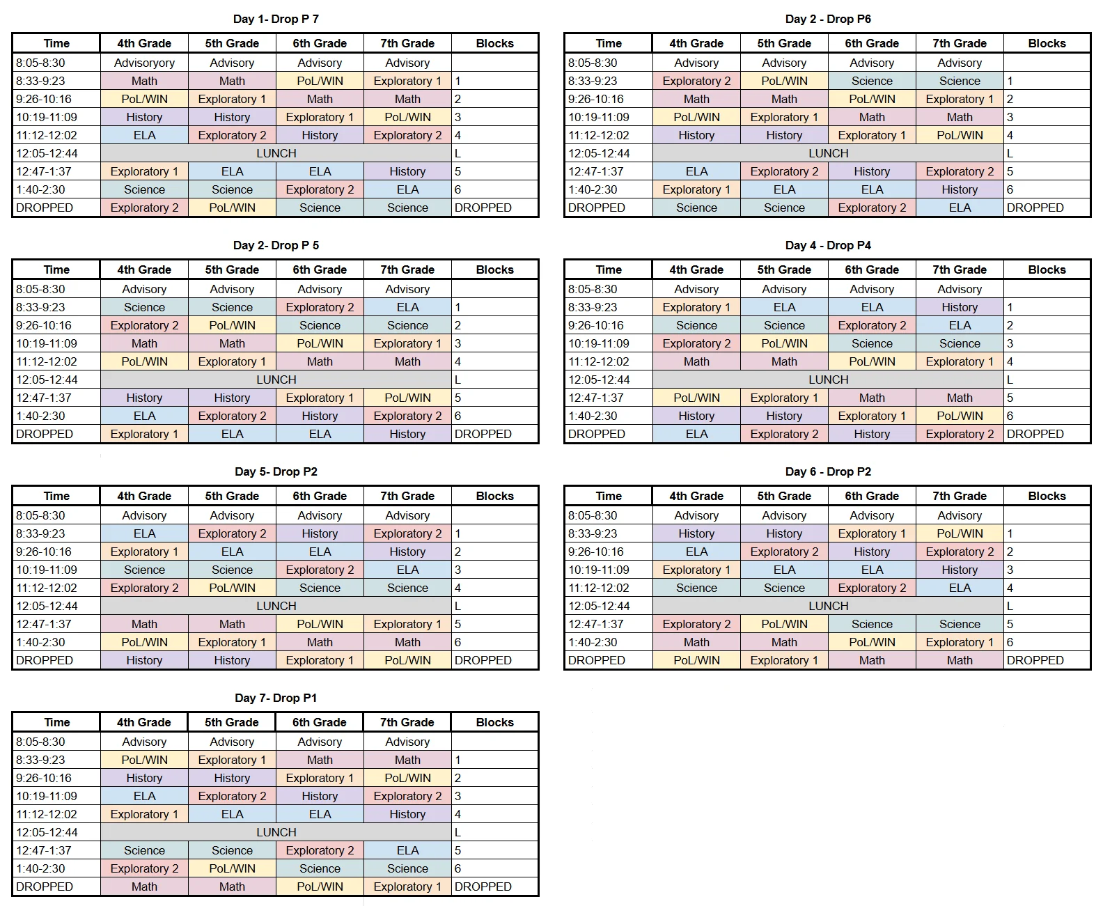 Middle School Schedule